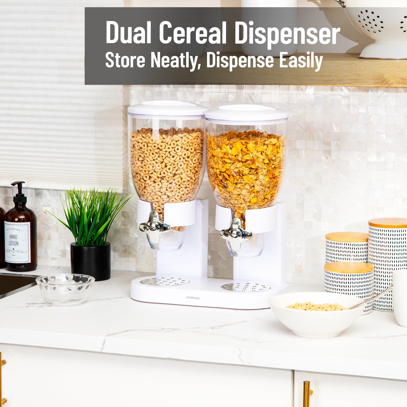 Mind Reader Double Dry Food Dispenser, 2 x 3.5L Countertop Containers for Cer…