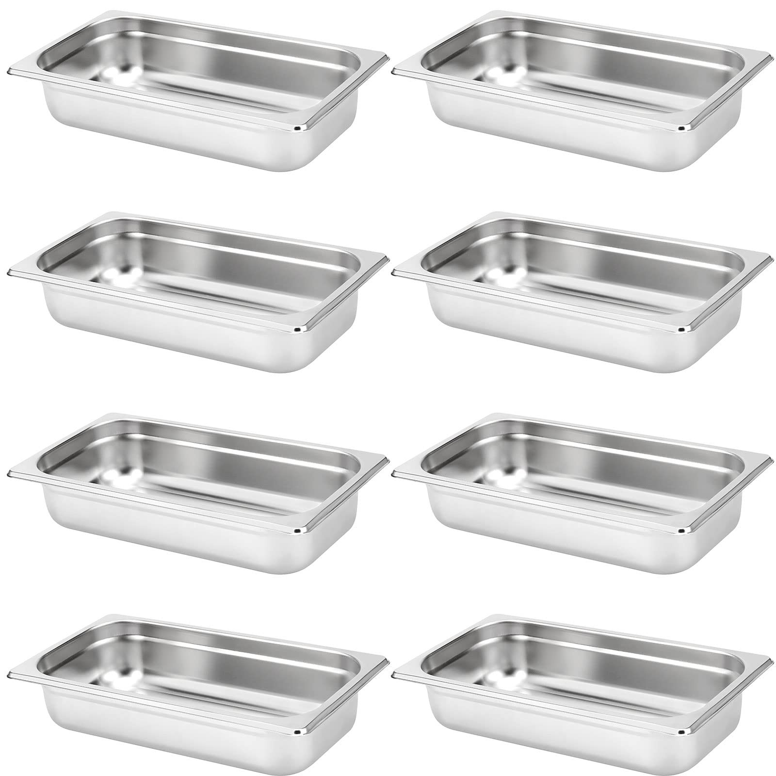 SENJEOK 8 PCS 1/3 Size 2.5 Inch Deep Steam Pan, Anti-Jam Steam Table Pan, Stainl