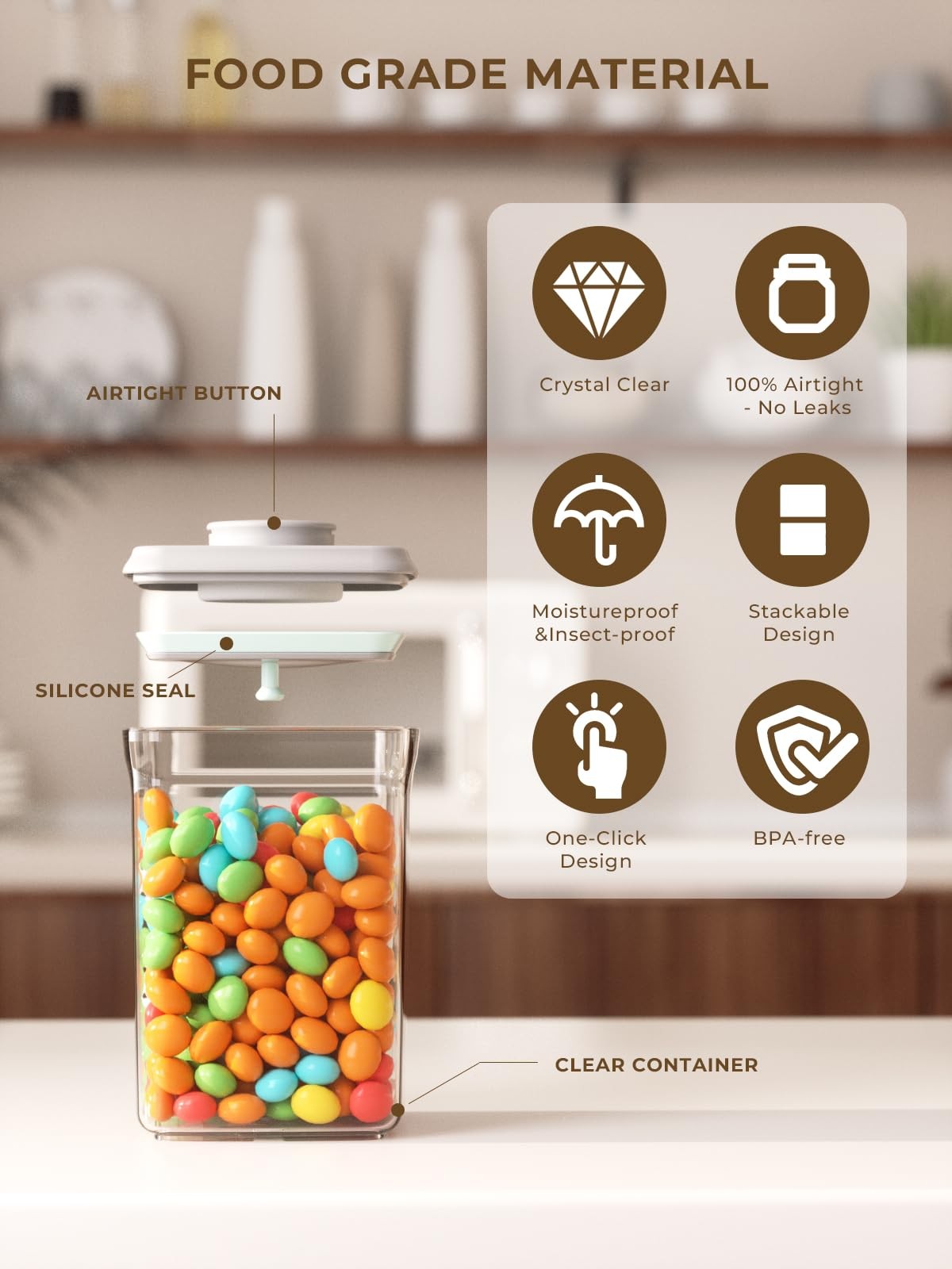 Airtight Food Storage Containers with Lids, Pop Top Kitchen Pantry Organizers…