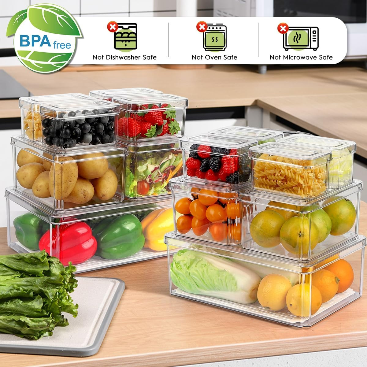 14 Pack Fridge Organizer, Stackable Refrigerator Organizer Bins with Lids Pba-Fr