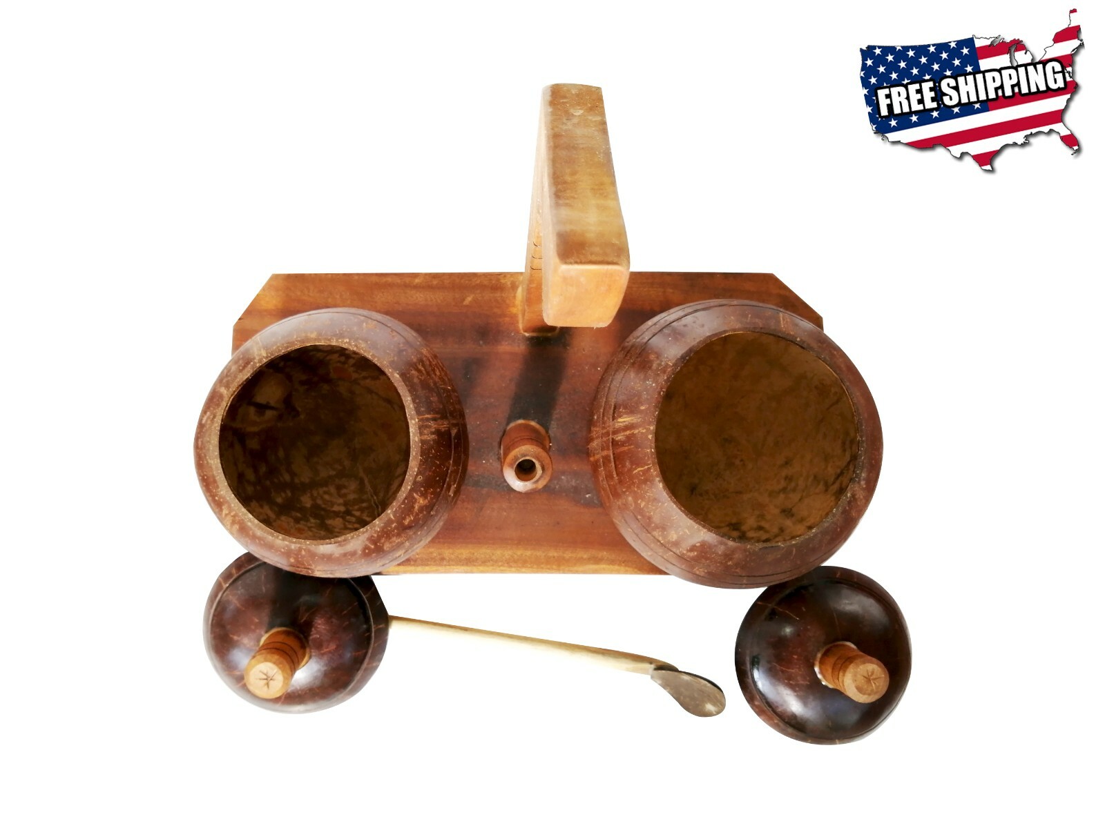 Eco friendly Organic, Handmade Coconut Shell Salt Container & Spoon Natural