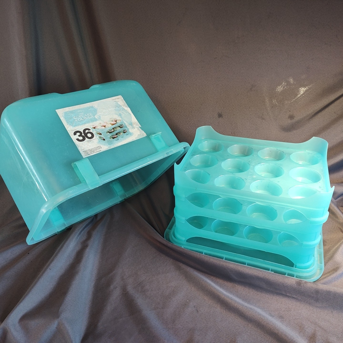 Large Cupcake Carrier Courier 36 Holder Blue Holds 3 Dozen Muffin Trays Original