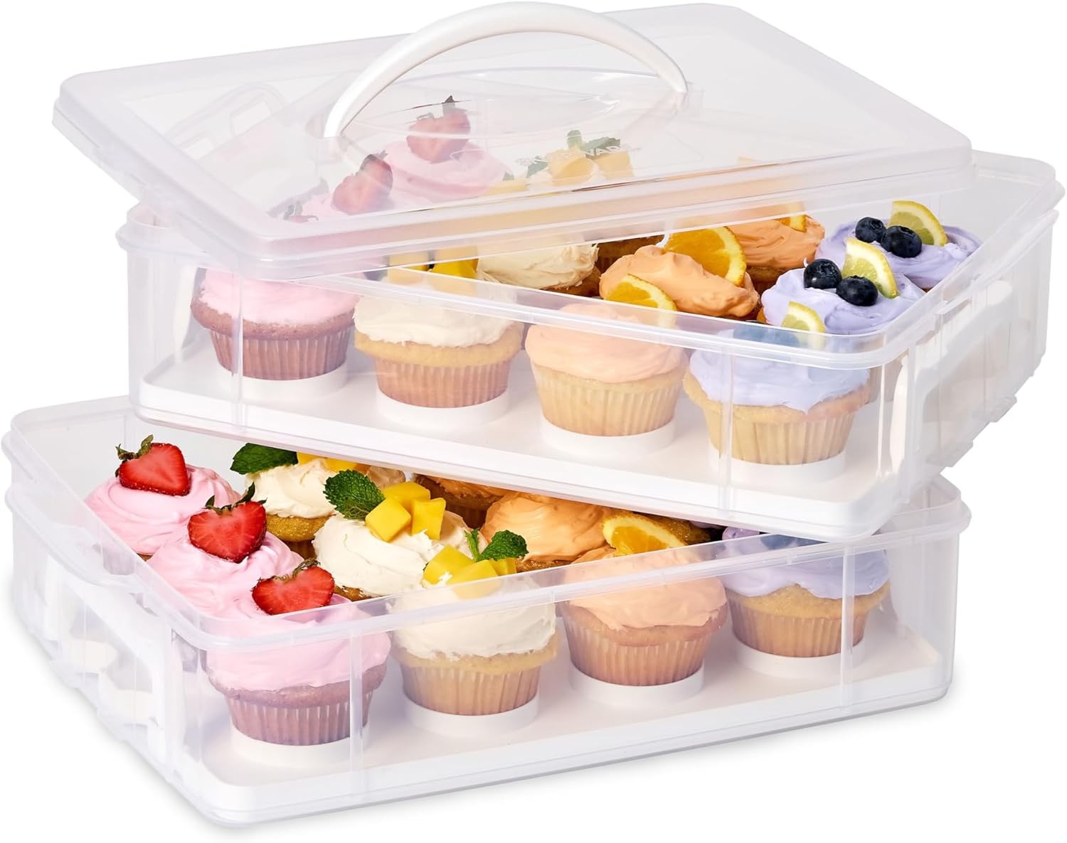 Snapware 24-Cup Cupcake Carrier, 2-Tier Plastic Container with Lid & Handle