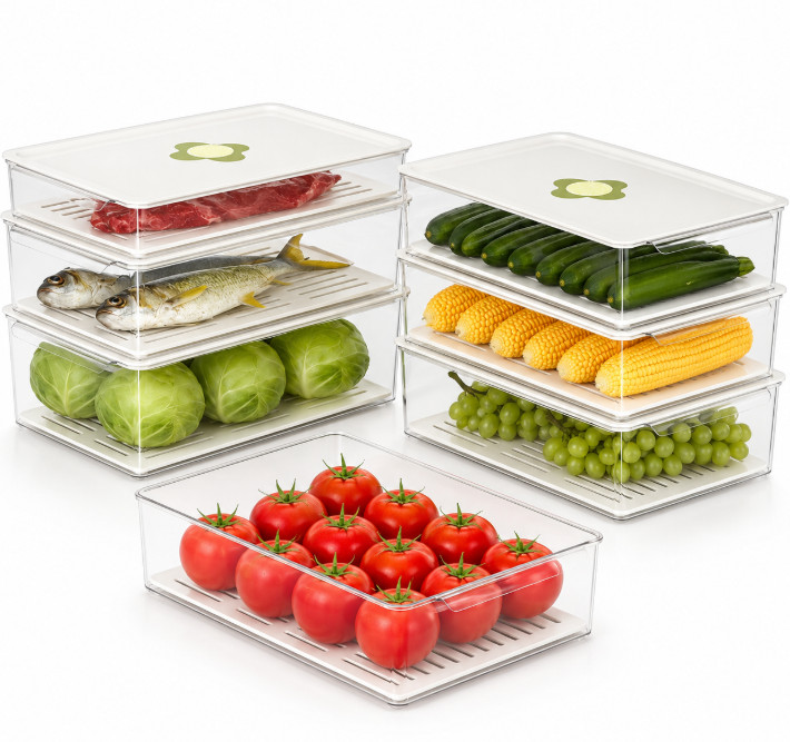 3 Tier Refrigerator Organizer Storage Container Set Stackable Produce Keeper