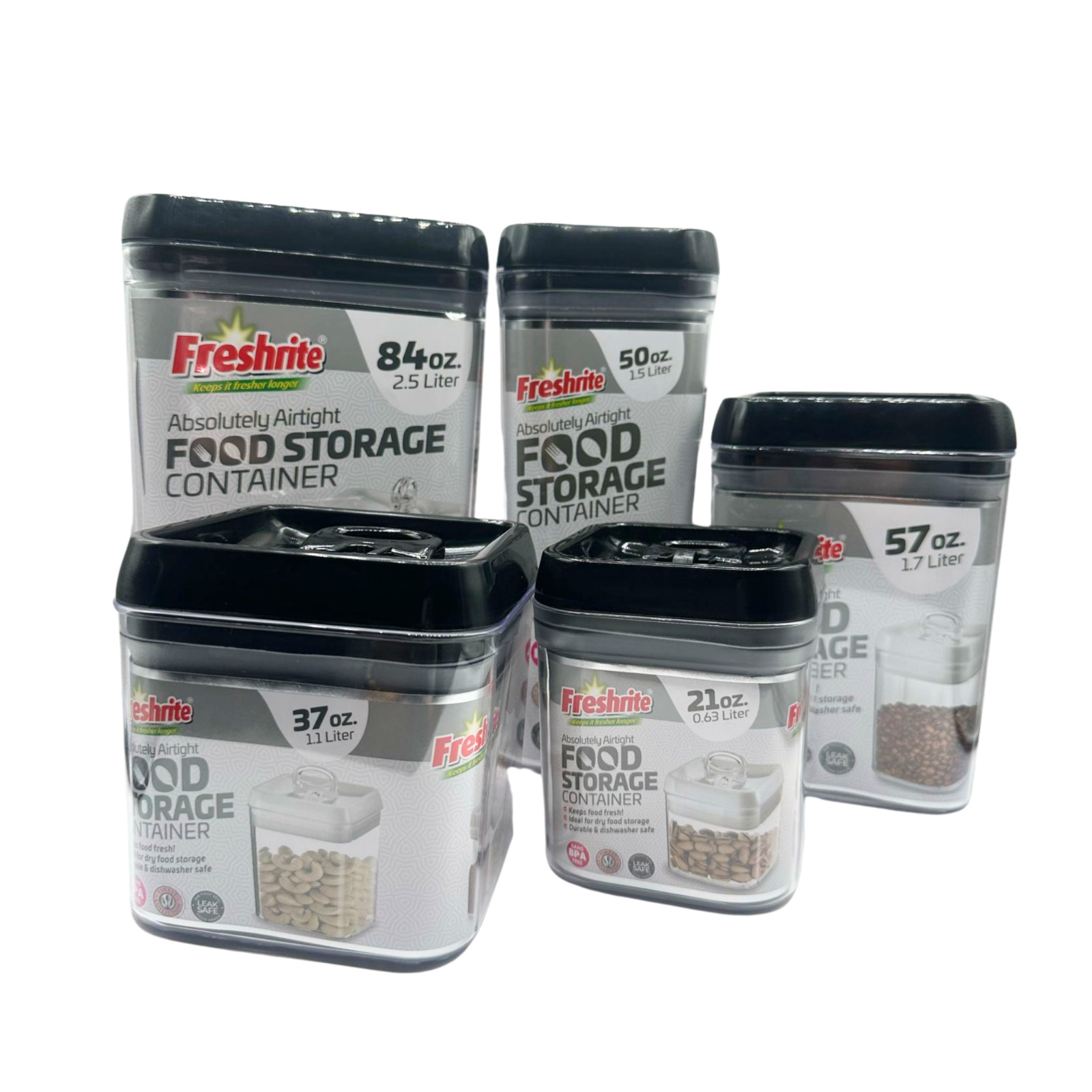 Dishwasher Safe 100% BPA-Free Airtight Plastic Food Storage Containers Pack of 5