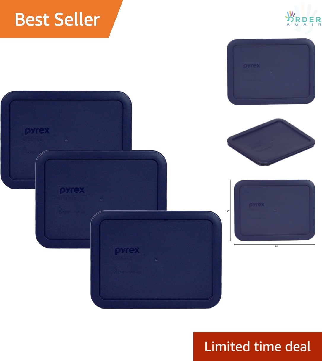 3-Pack Blue Food Storage Replacement Lids for 3-Cup Glass Dishes BPA-Free
