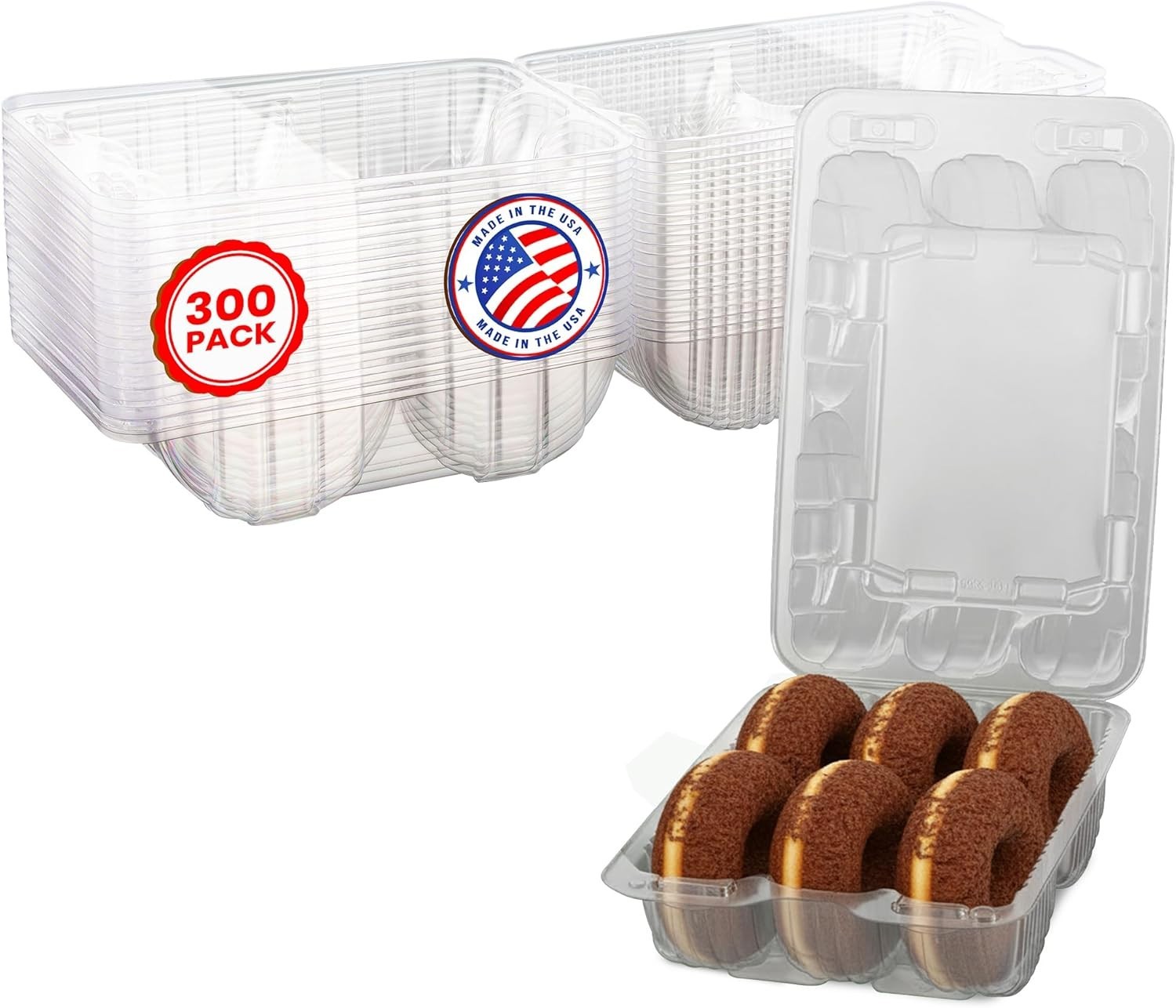 MT Products Clear Donut Plastic Containers with Hinged Lid – Pack of 300