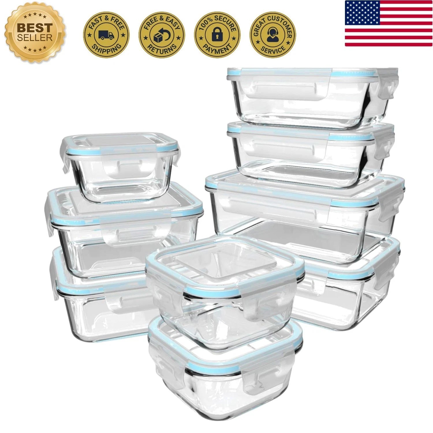 Durable Borosilicate Glass Meal Prep Containers – 18-Piece Space-Saving Set