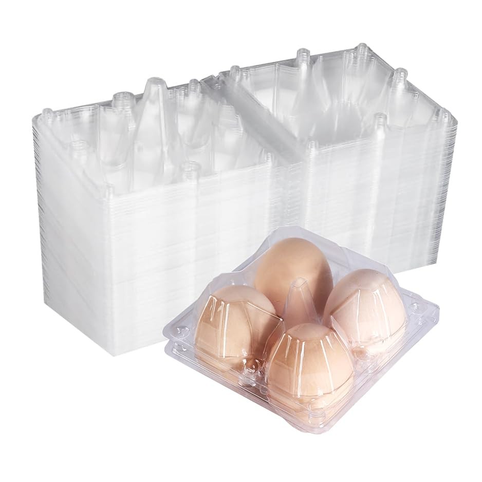 20 PCS Plastic Clear Egg Cartons Holds 4 Eggs Blank Tray Farm Market Display