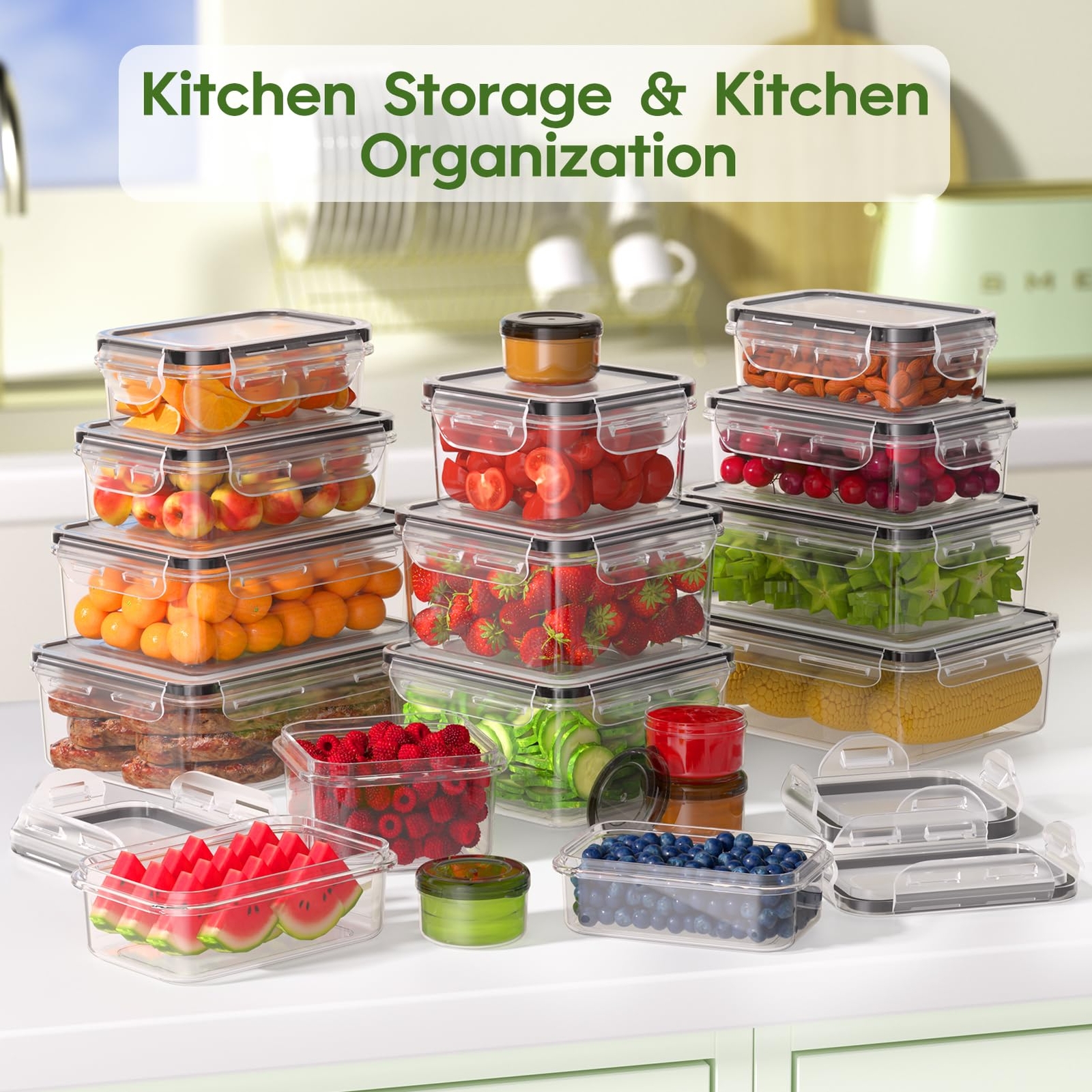 36-Piece Food Storage Containers with Lids(18 Containers & 18 Lids), Plastic