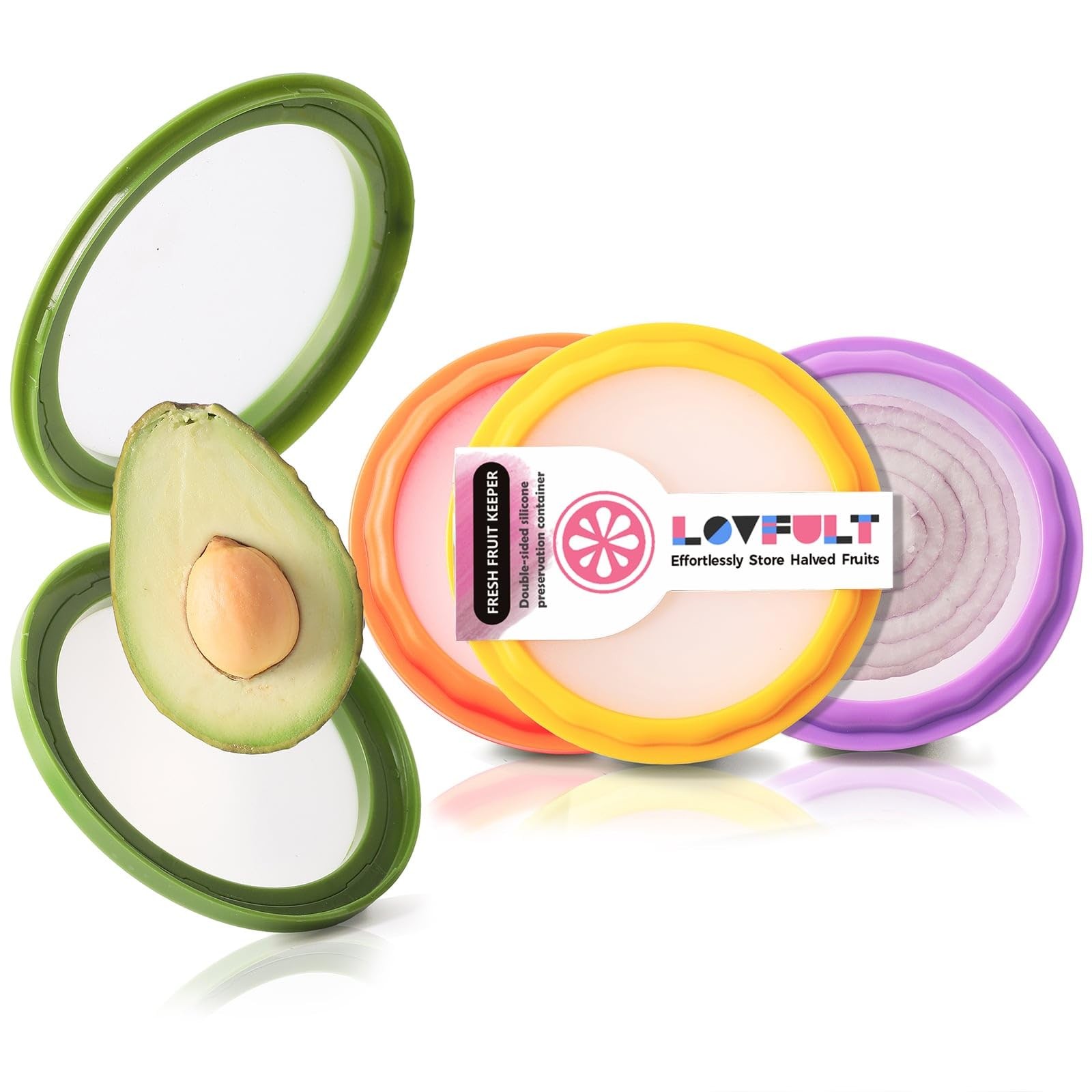 Onion Storage and Avocado Saver – 4-Piece Set Silicone Fruit Storage , Multif…