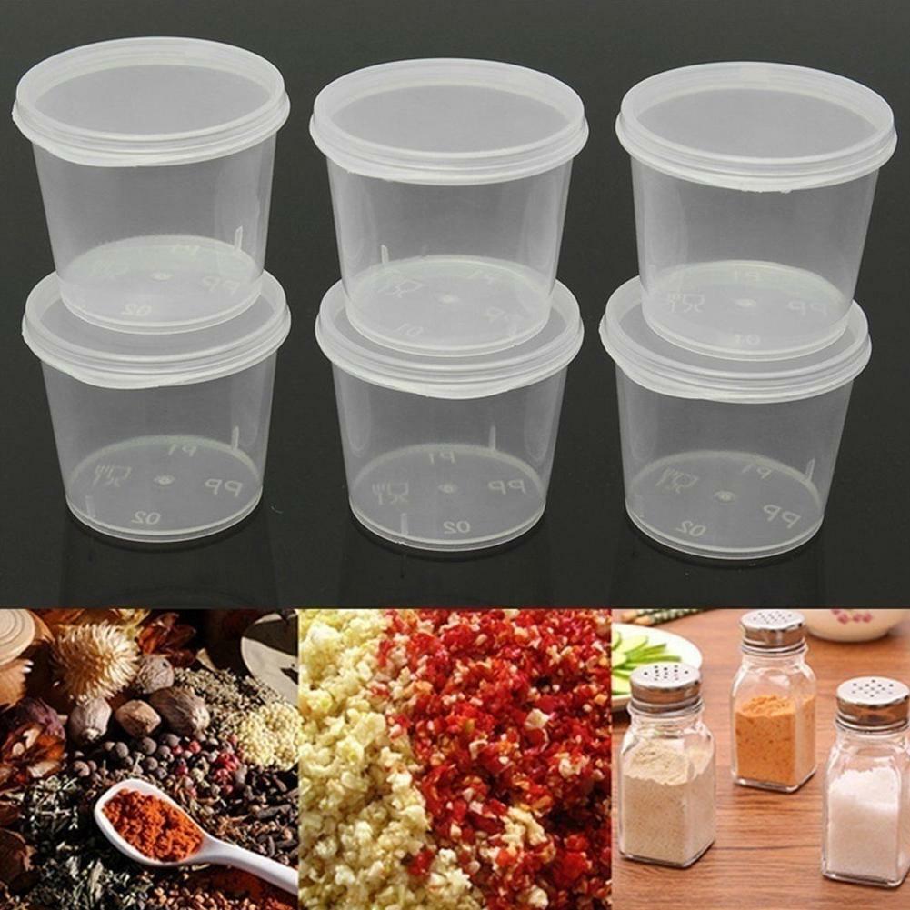 100Pcs/set Small Plastic Sauce Cups Food Storage Containers Clear Boxes + Lids