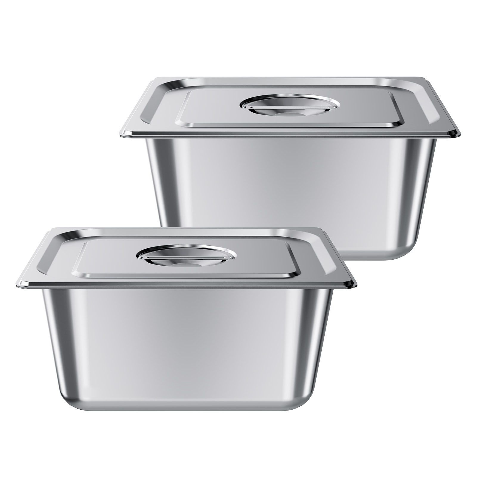 2 Pack Stainless 1/2 Size Steam Hotel Pans 6in Deep with Lids