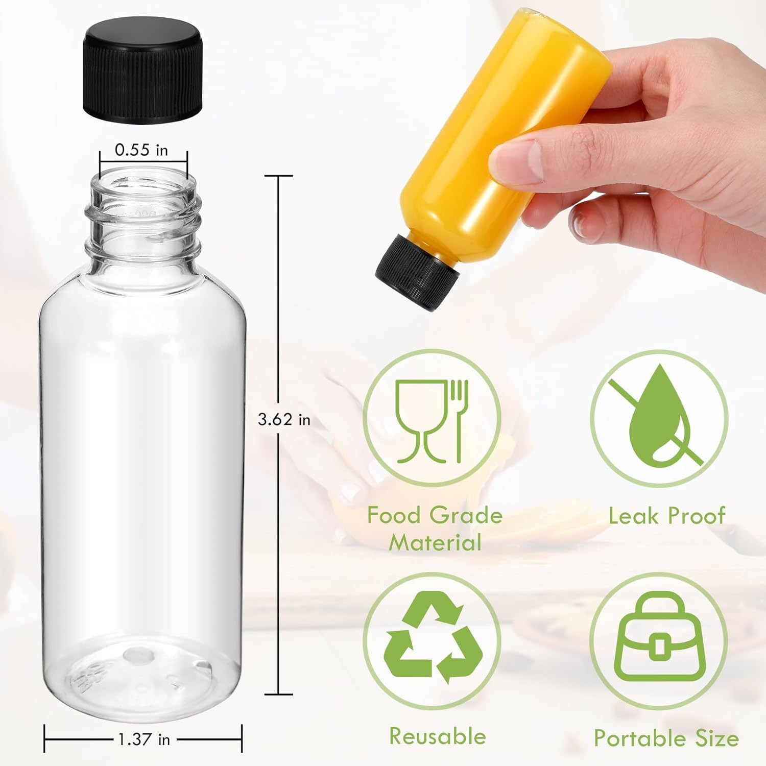 16 Pack 2 Oz Shot Bottles with Caps, Mini Reusable Plastic Ginger Shots Bottle L