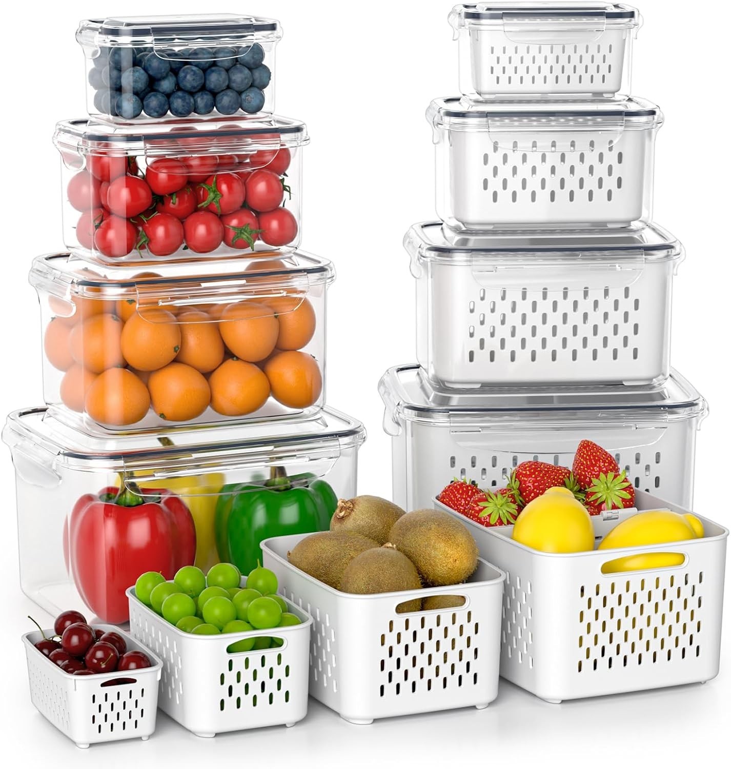 Fruit Storage Containers for Fridge with Removable Colander, 8 Pack Fruit Con…
