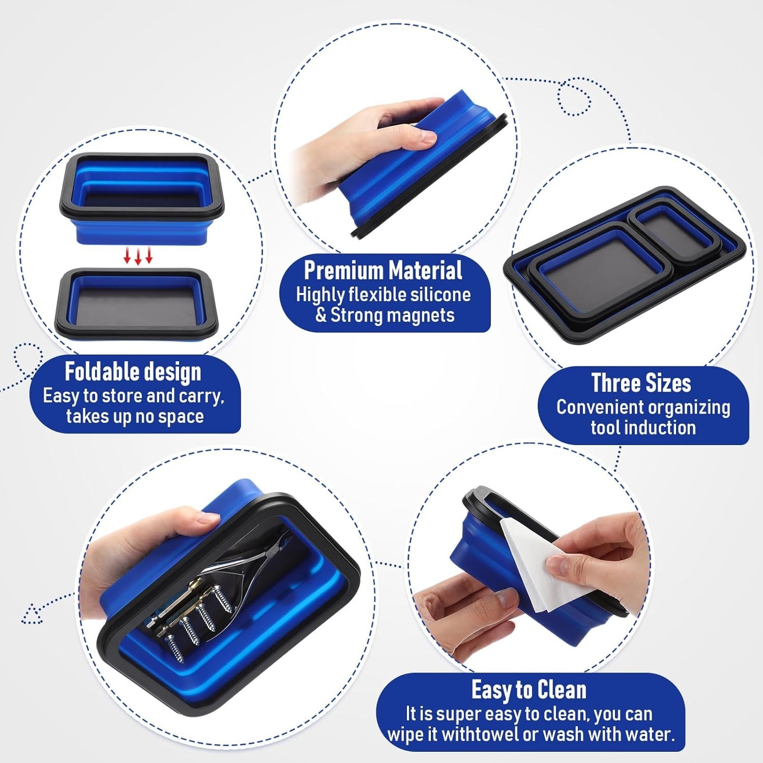 12 Pcs Collapsible Magnetic Parts Tray Set Foldable Tool Storage Organizer Ma…