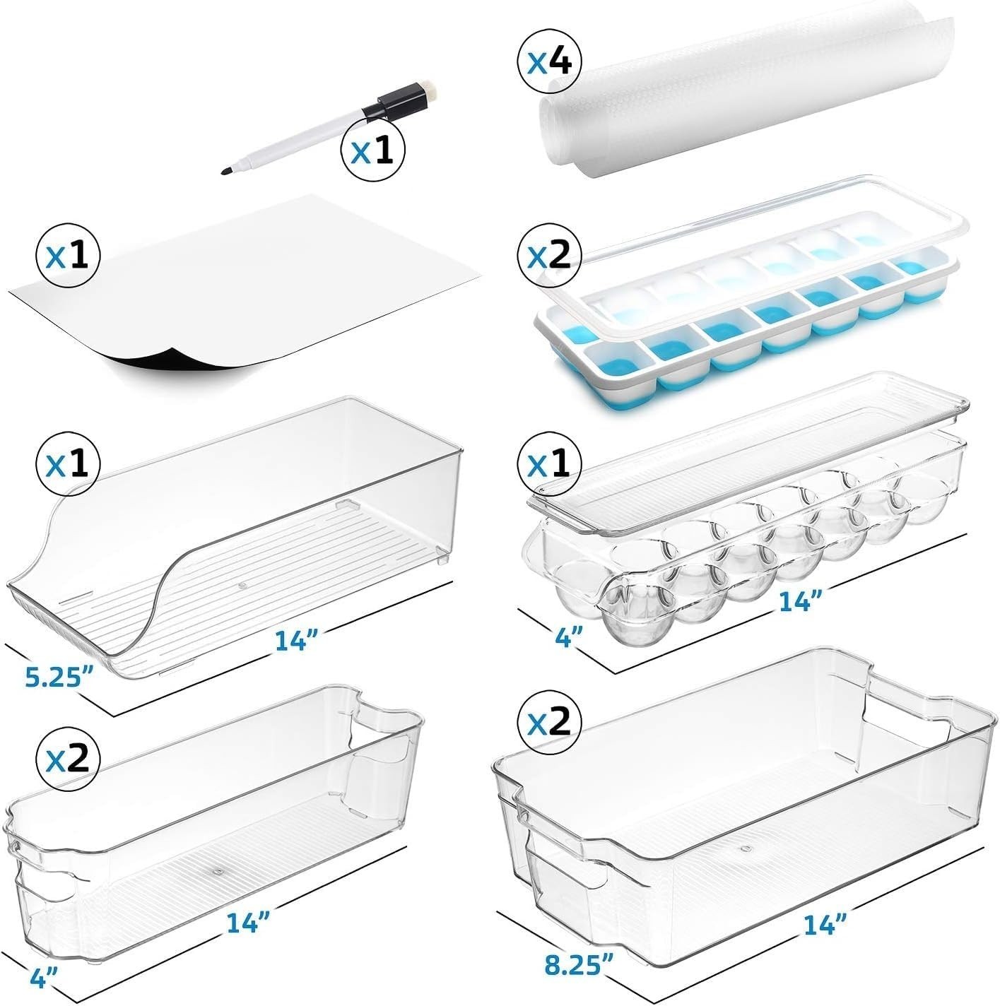 28 Piece Fridge Organizer Bins – Set of 16 Clear Bins with 8 Shelf Liners, 2 …