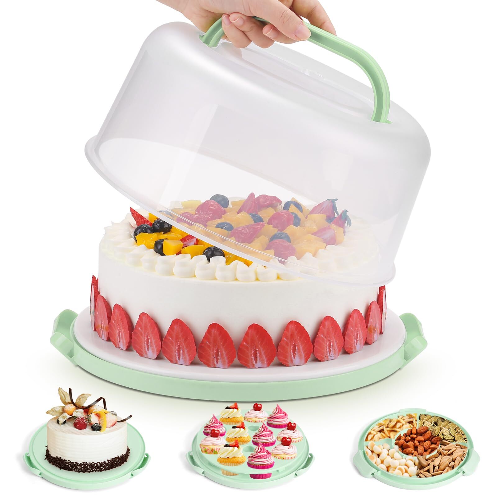 Cake Stand Cupcake Containers for 10 inch Cake with 2 Handles Cupcake Holder,