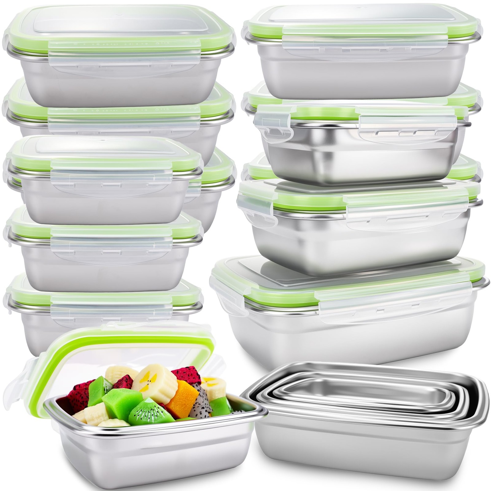 15 Pcs 304 Stainless Steel Food Containers with Airtight Lids Bento Lunch Box…
