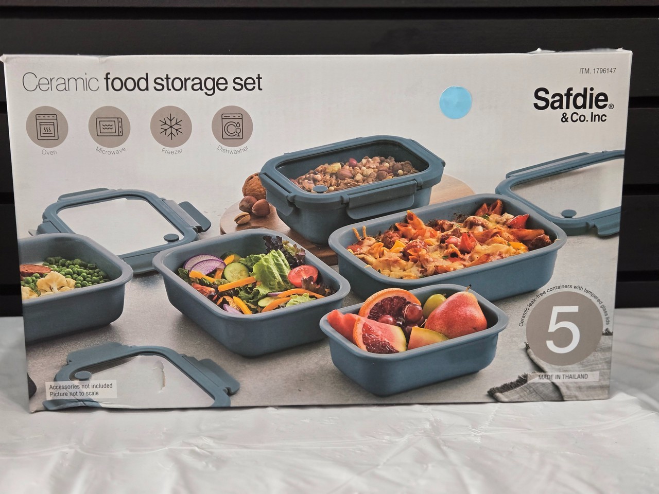 NewSafdie Ceramic Food Storage Set, 5 Containers with Glass Lids, Leak-Free Grey