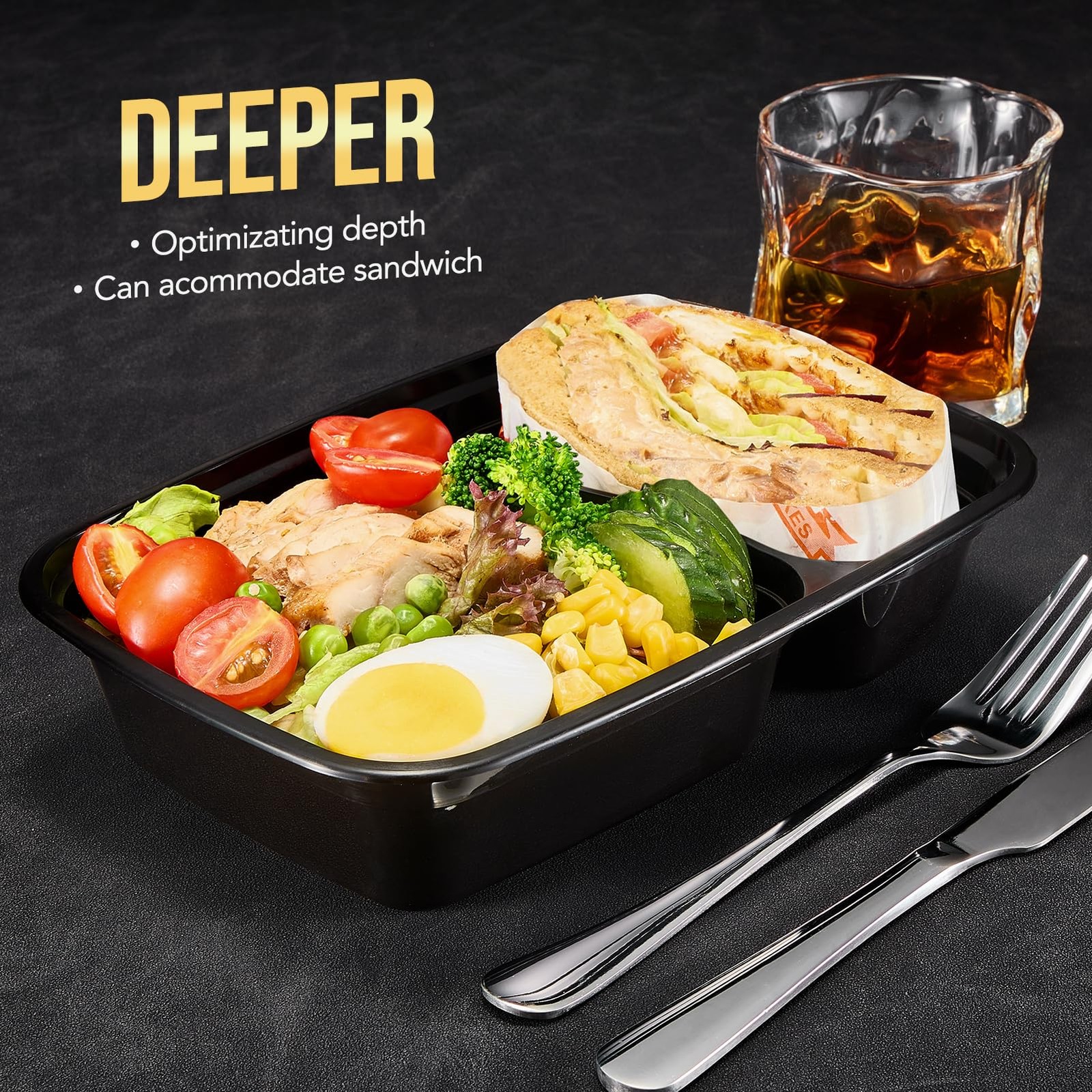 50 Pack (100-Piece) 32 oz Sturdy Leakproof 2-Compartment Meal Prep Containers…