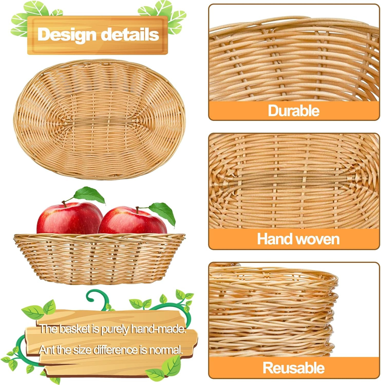 16 Pack Plastic Oval Baskets, Food Storage & Fruit Basket, 8-3/4 X 6-1/4 X 2-3/4