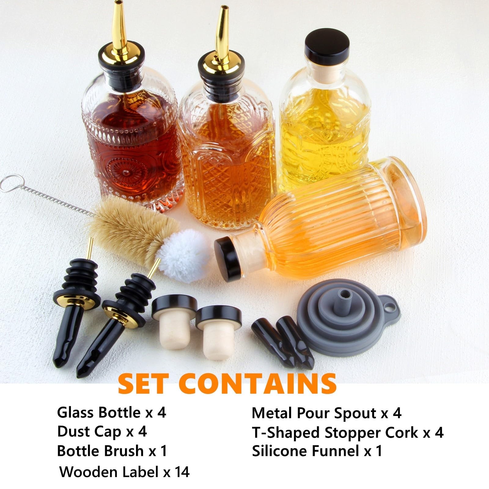 Syrup Dispenser Bottles Set 4 Pack 7 Oz Bottles With Metal Pour Spout And Labels