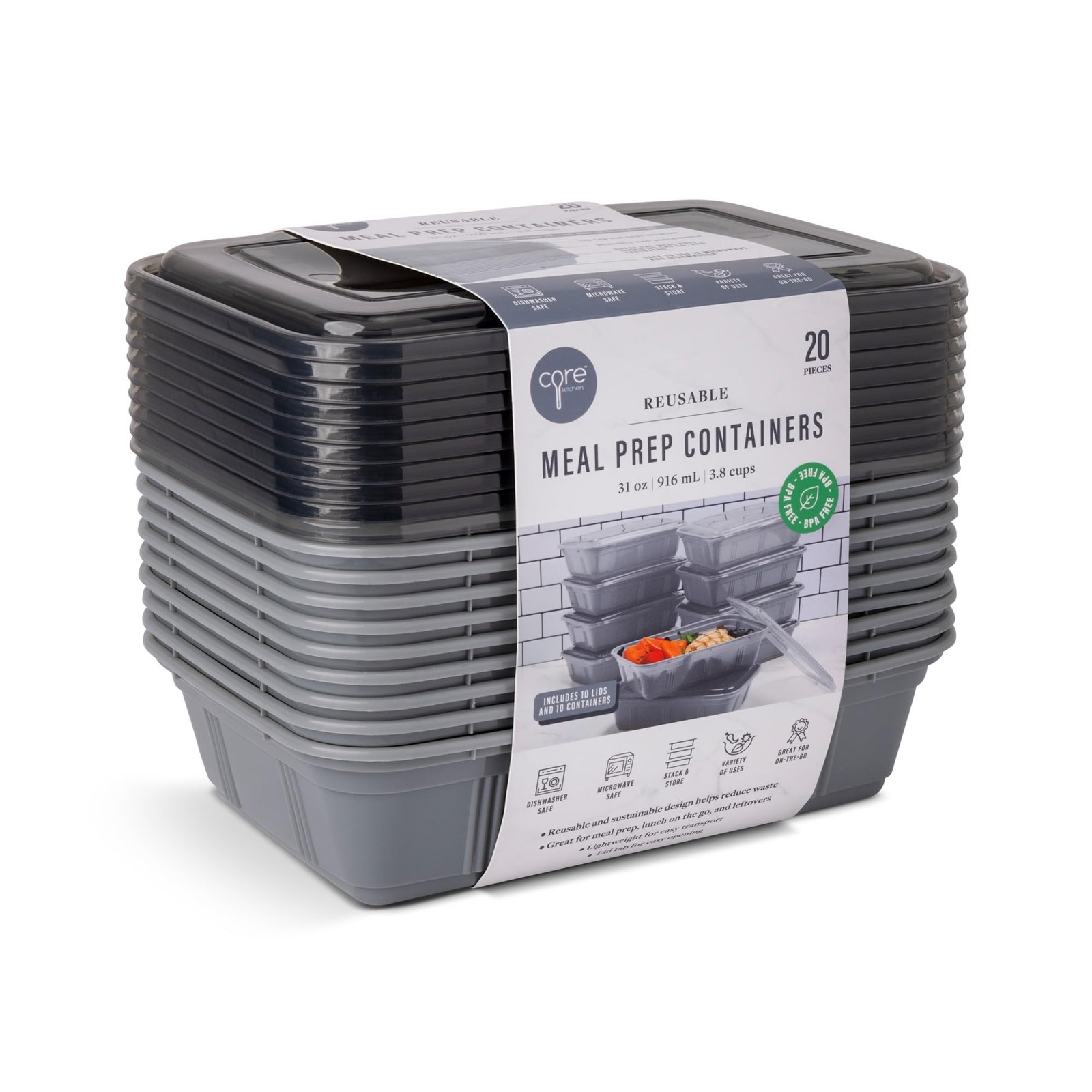 Core Home Pantry Refrigerator Freezer 30 Ounce BPA Free Plastic Stackable Mea…