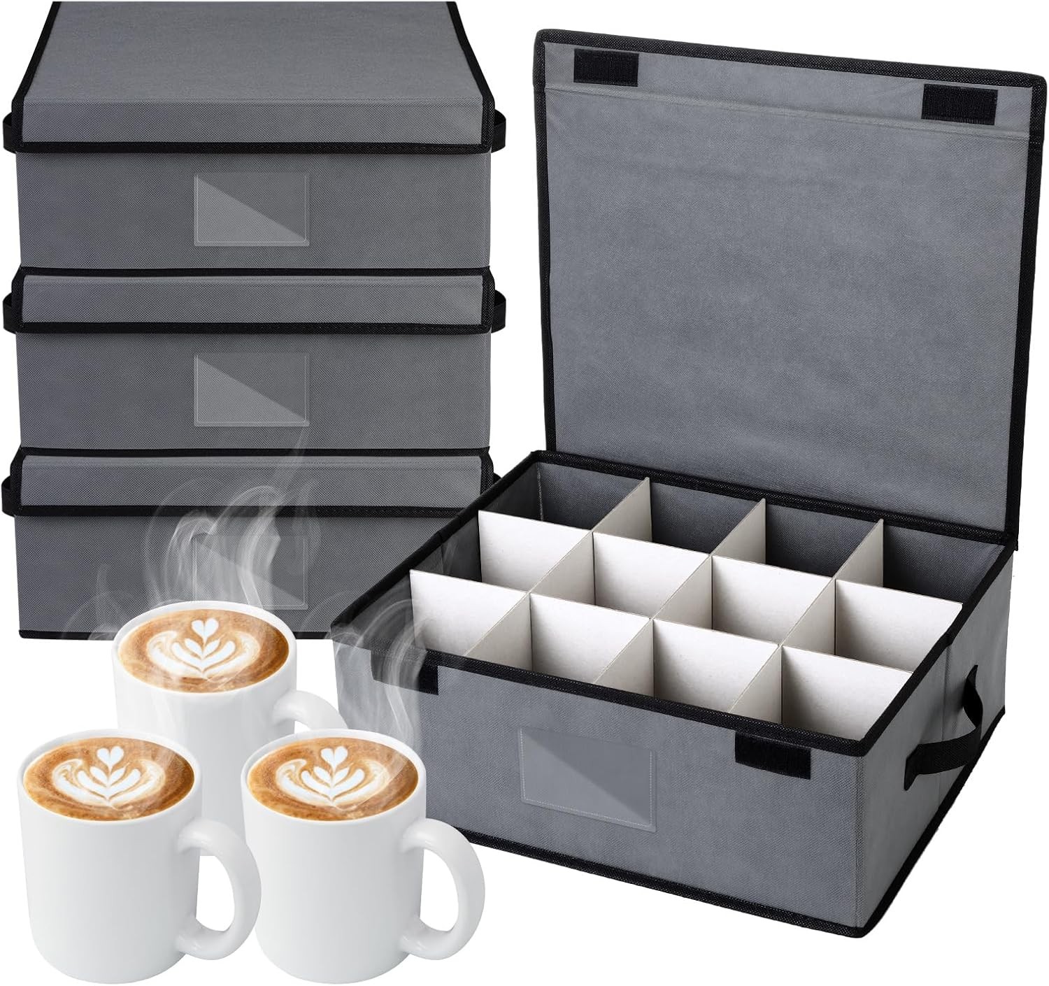 4 Pack Cup and Mug Storage Box with Dividers Wine Glass Storage Box with