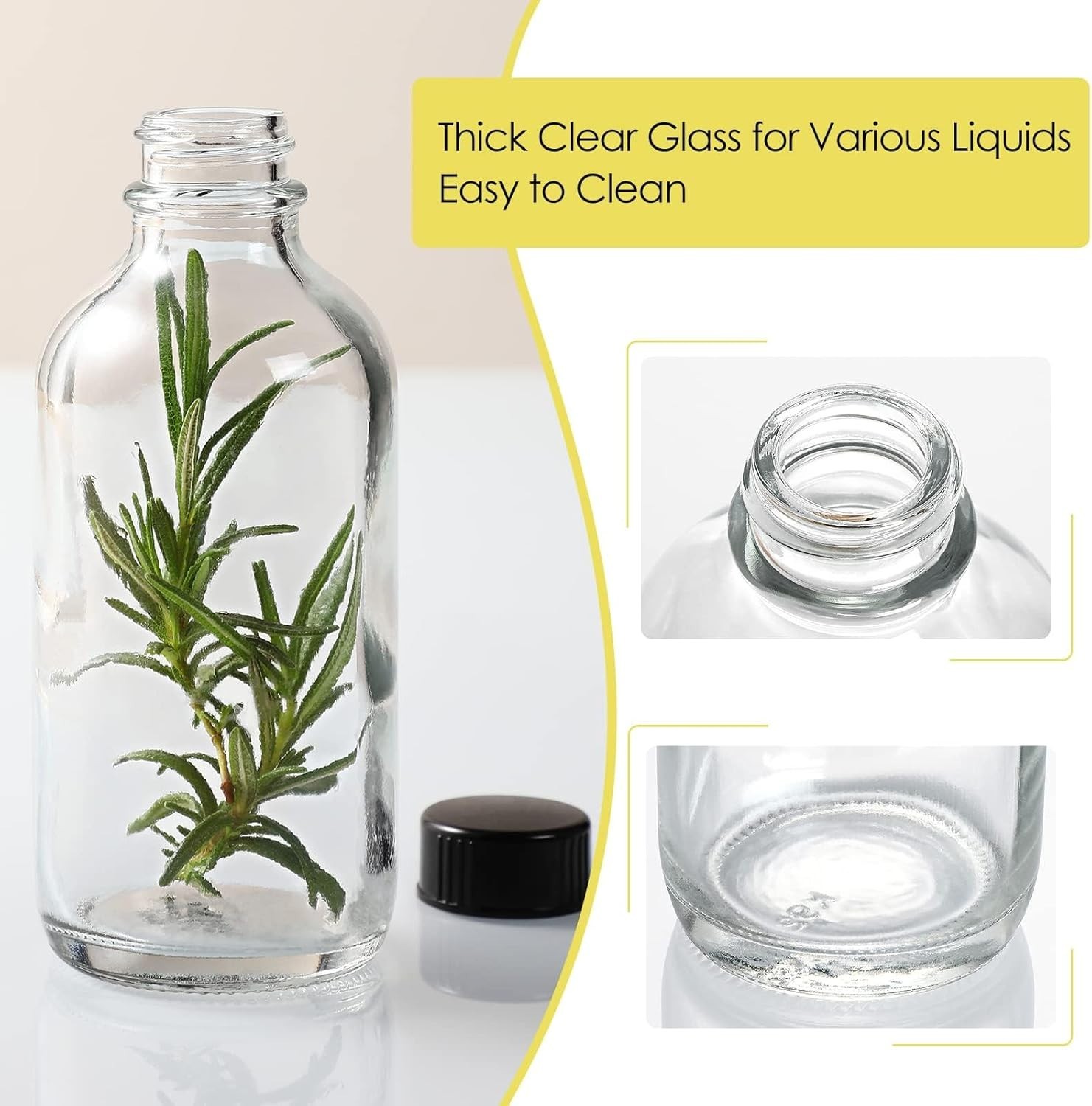 6 Pack, 4 oz Small Clear Glass Bottles with Lids & 2 Stainless Steel Funnels …