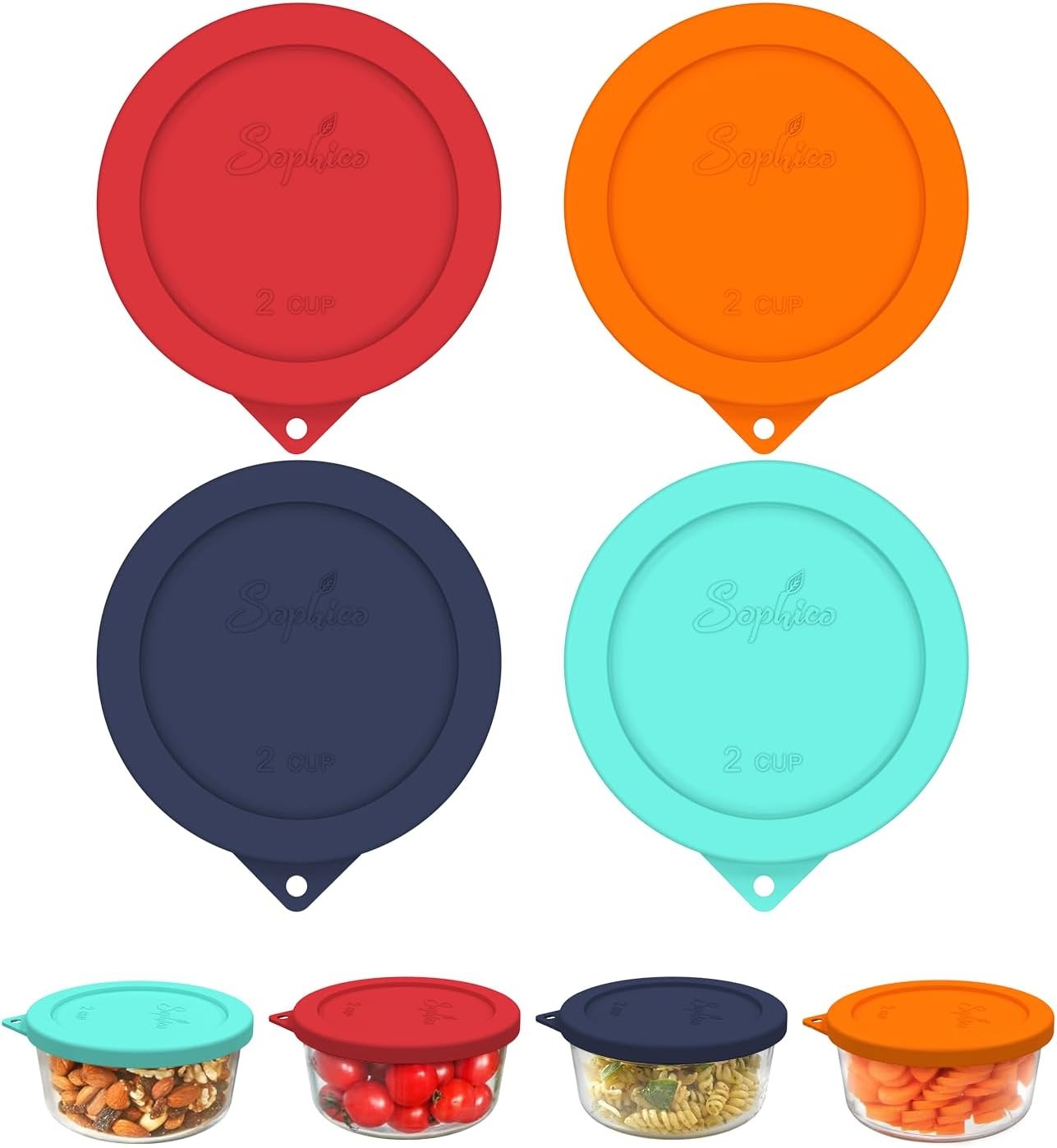 2 Cup Round Silicone Storage Cover Lids Replacement for Anchor Hocking Pyrex