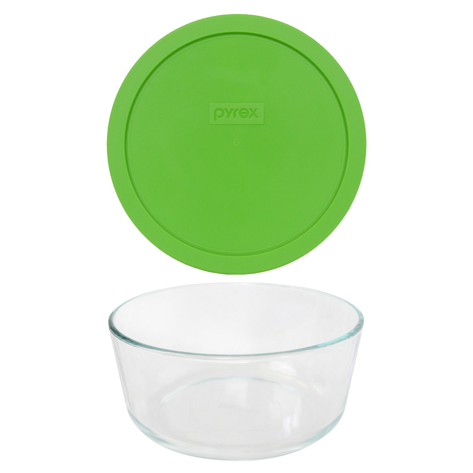 Pyrex 7203 7-Cup Round Glass Food Storage Bowl w/ 7402-PC Green Lid Cover