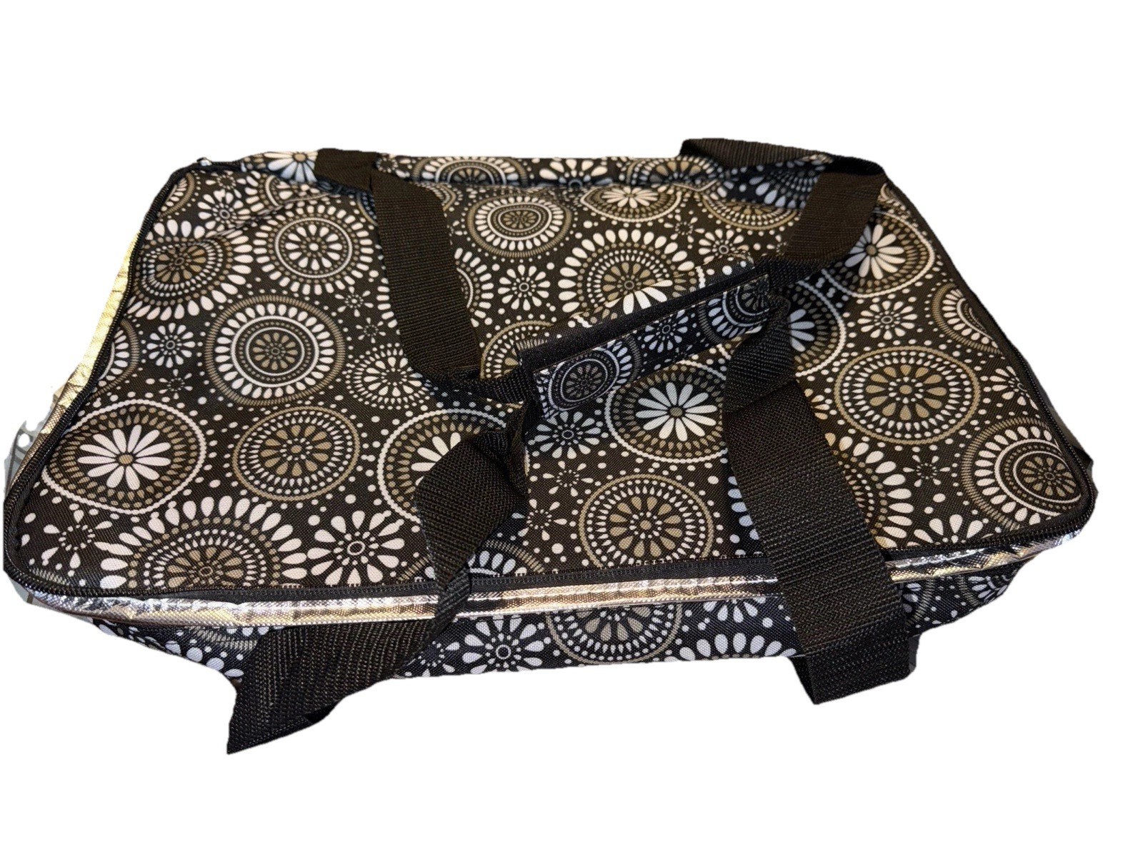 New Insulated Casserole Carrier Tote Thermal Travel Bag Black Medallion Handles