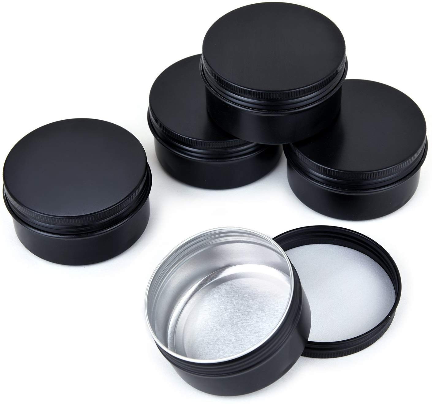 12 Pack Black 6 oz Aluminum Round Tin Cans Screw Top Metal Cosmetic Pots