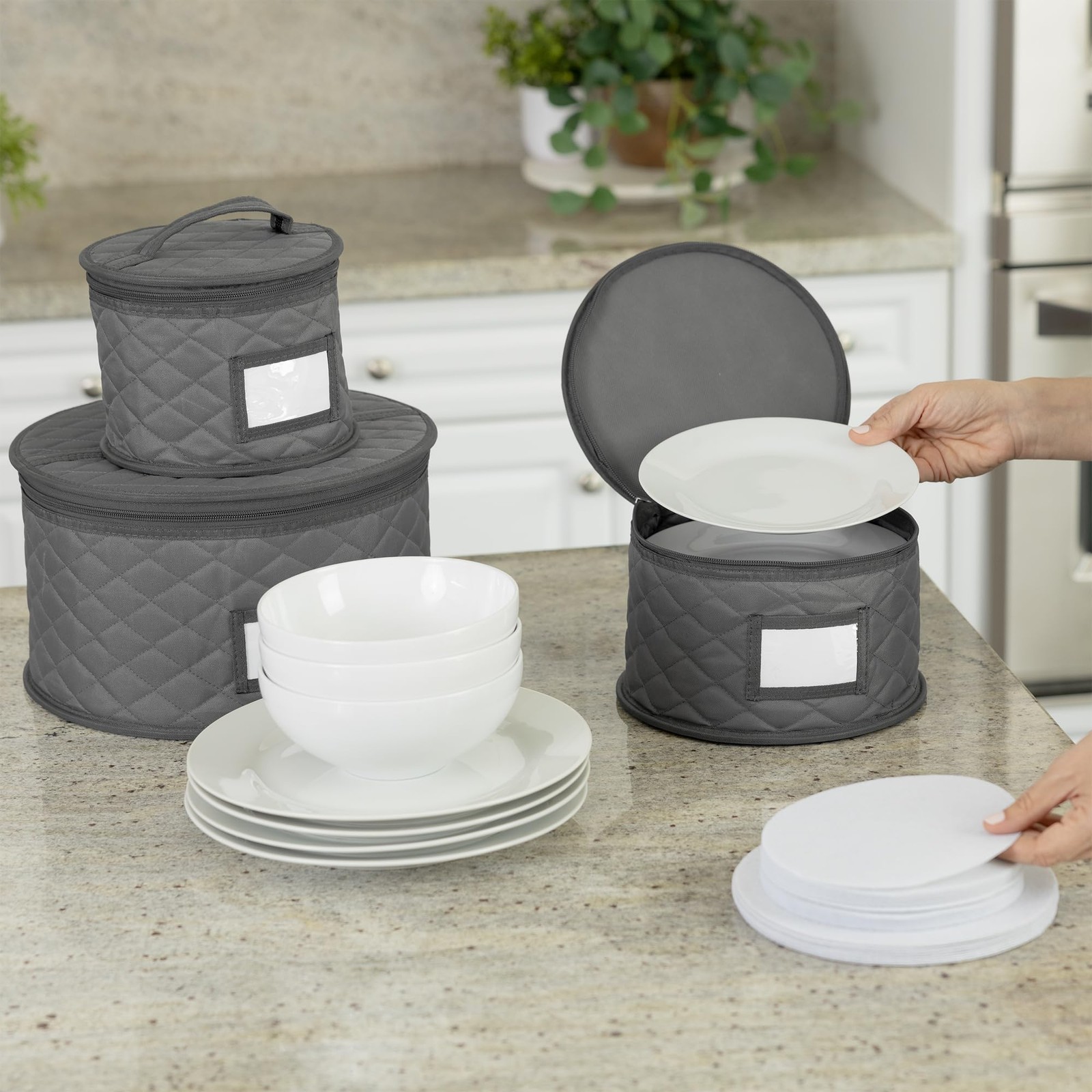 2 Pack 6″ Small Plate Storage Case – China Container 6 in plate, Gray