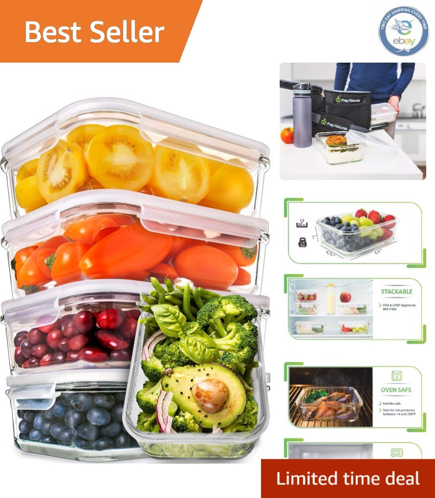 Airtight 5-Pack Glass Food Storage Containers – Microwave, Oven & Freezer Safe