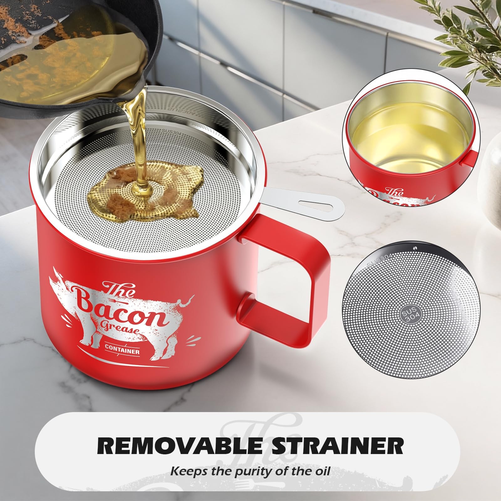 Mini Bacon Grease Saver With Strainer – 20 OZ Stainless Steel Oil Container, …