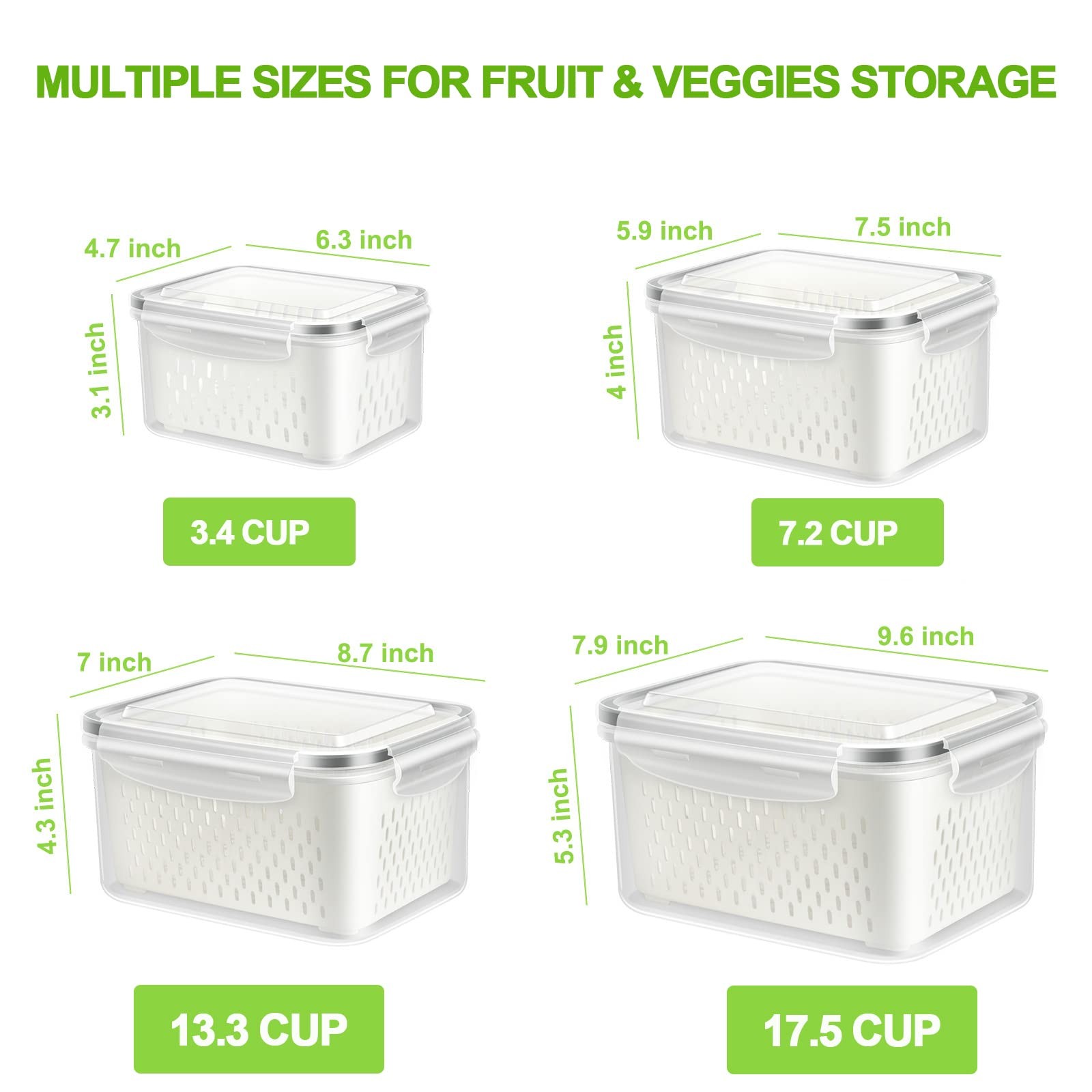 TBMax Fruit Storage Containers for Fridge Organizers and Storage, 4 White