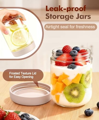 COZYVERGE 6 PACK 16 OZ OVERNIGHT OATS CONTAINERS AIRTIGHT LIDS – BEIGE