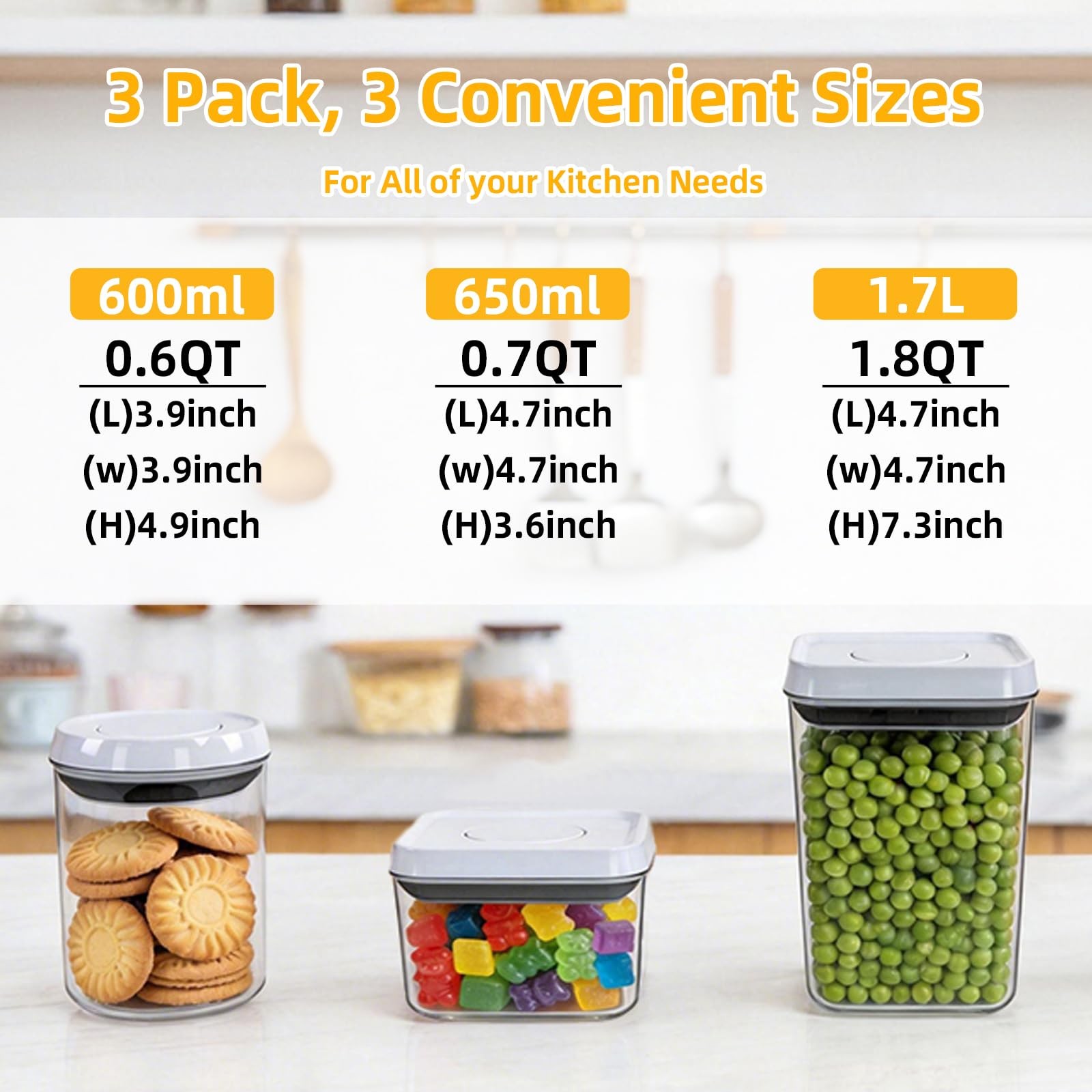 Pop Airtight Food Storage Containers with Lids, Push Button Seal BPA-for Kitc…