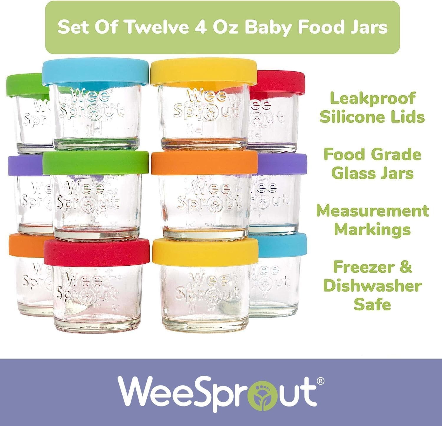 Glass Baby Food Storage Jars w/Lids 4 oz, 12 Pack Set Snack, Puree, Reusable …