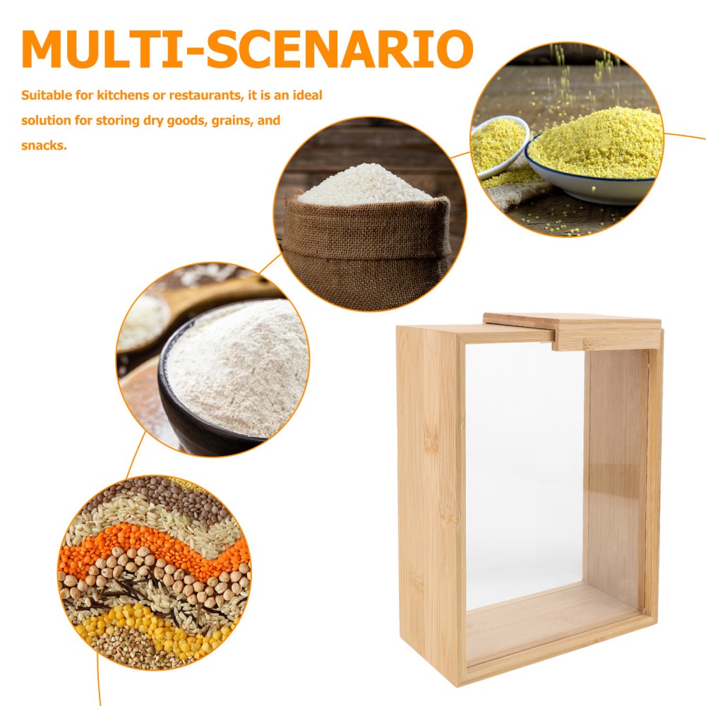 Bamboo Sliding Cereal Box Clear Food Dispenser Storage Container