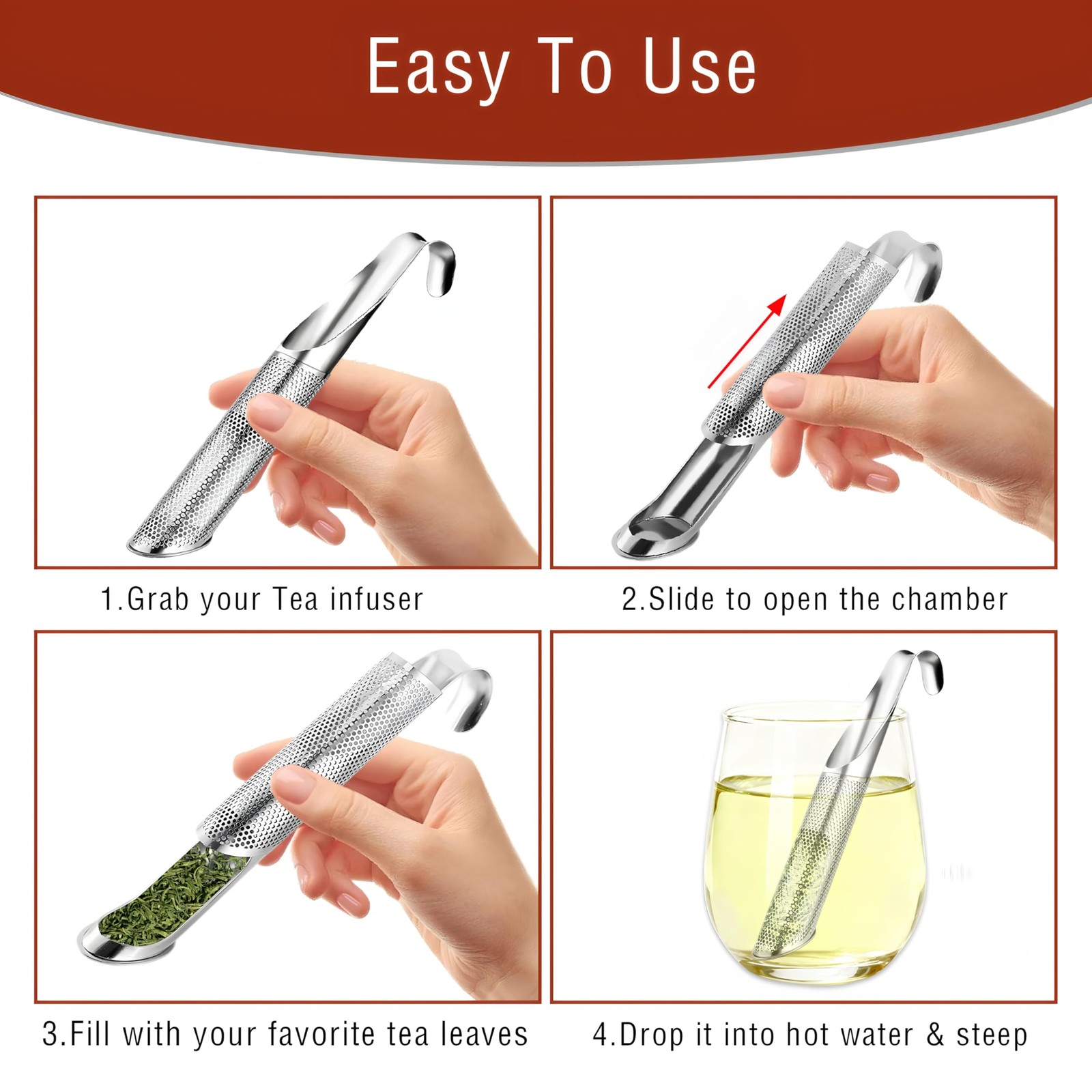 304 Stainless Steel Tea Infuser for Loose Leaf 14.6*2CM, Silver