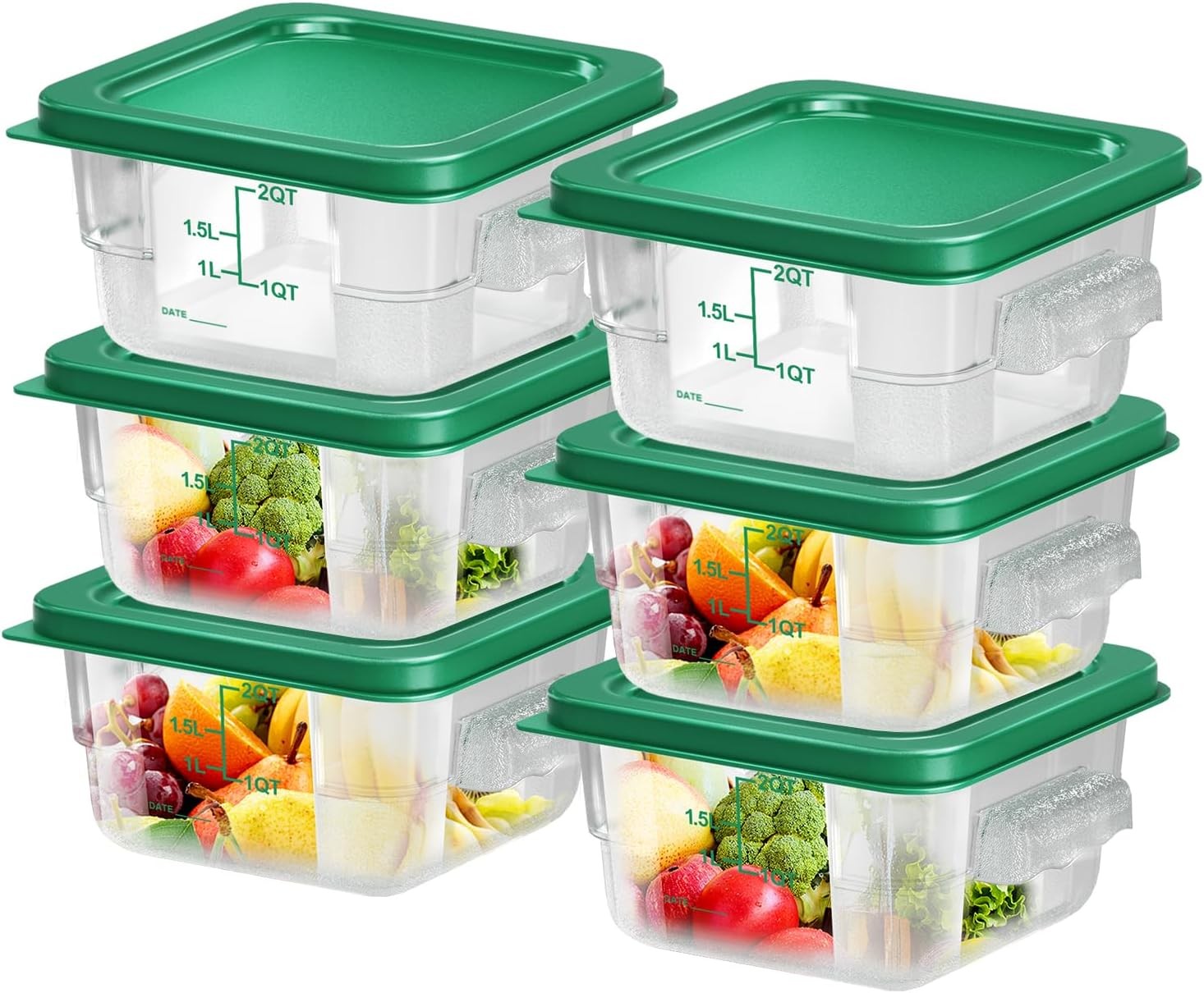 6 pcs 2qt Food Storage Containers W/ Lid Square Clear Commercial Food Storage