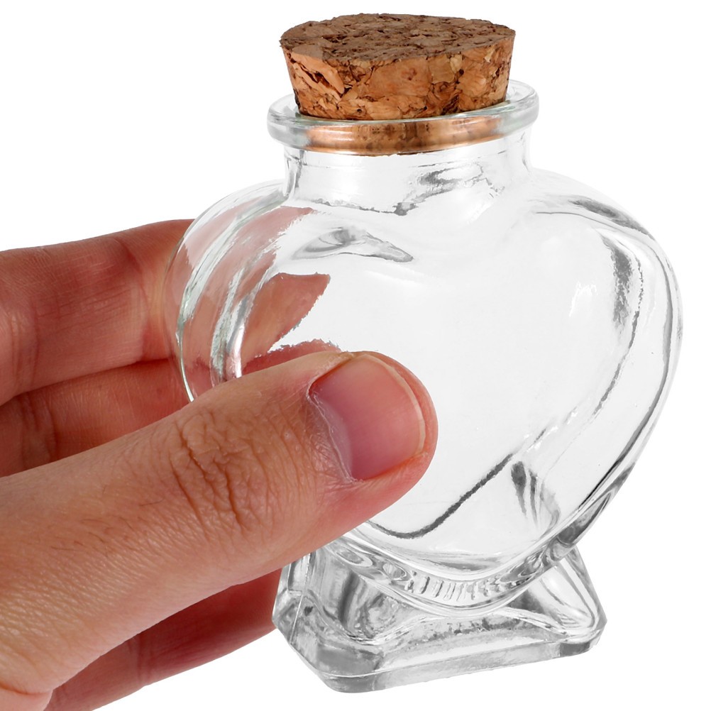 12 Pcs Mini Heart-shaped Wishing Bottle Crystal Glass Jar Candy with Cork