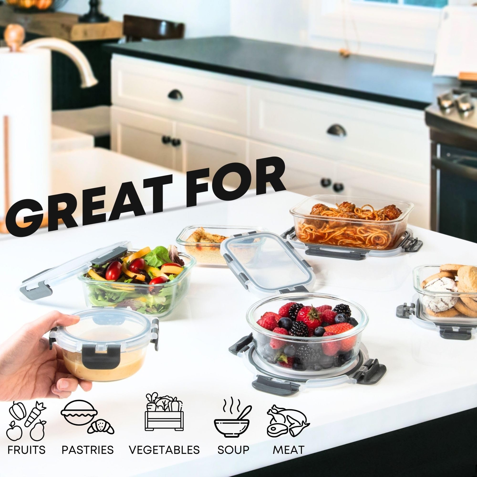 Razab 30 PC Glass Food Storage Containers with Lids – Reusable Glass Meal Pre…