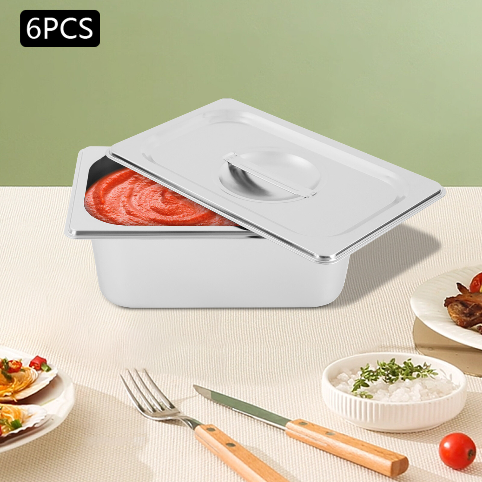 6pcs Stainless Steel Trays With Lids, Food Storage Containers Stackable Pans 4L