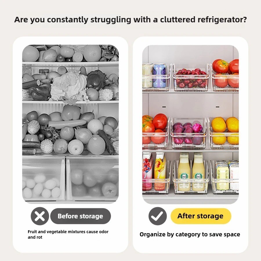 Clear Fridge Organizer Bins Refrigerator Storage Containers for Food Fruit