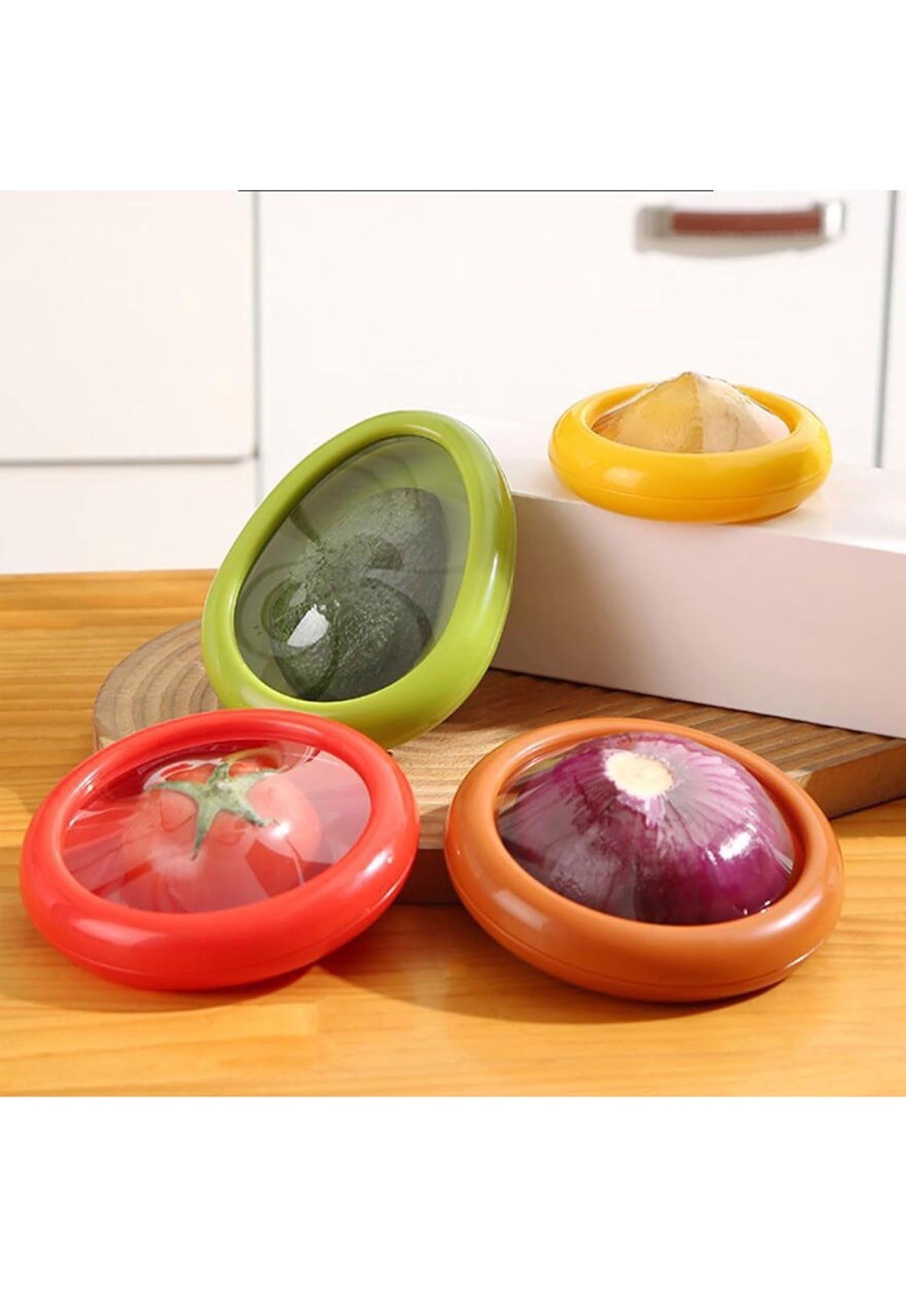 4 PCS FRUIT, VEGETABLE SILICONE SHAPED FOOD STORAGE CONTAINERS SET.