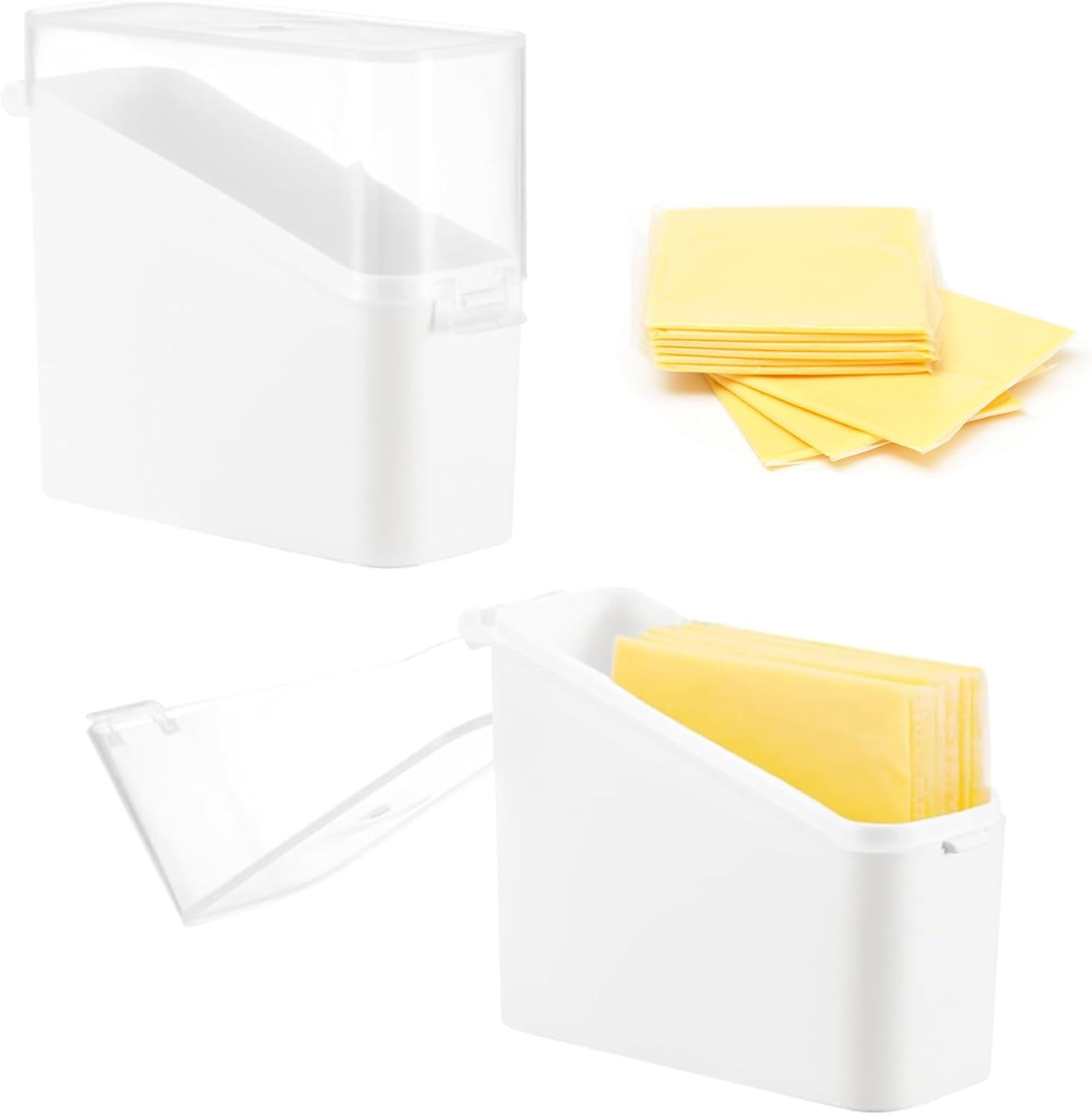 Sliced Cheese Container for Fridge, 2Pcs Clear Airtight Slice Holder Container f